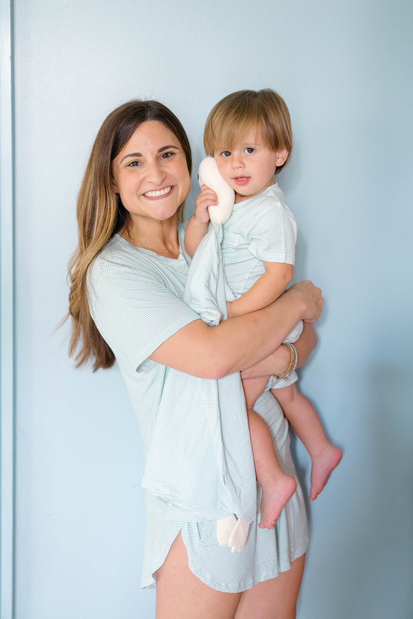 Women's Short Sleeve PJ Shorts Set - Pistachio Mini-Stripe