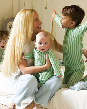 Green Ticking Stripe Sleep Romper