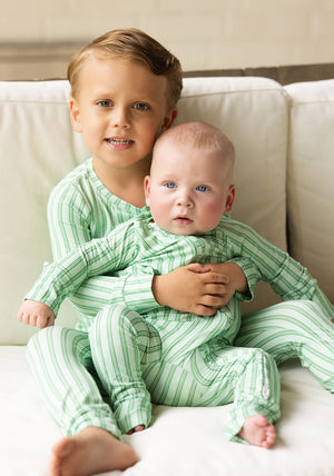 Green Ticking Stripe Sleep Romper