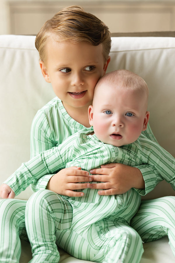 Green Ticking Stripe Sleep Romper