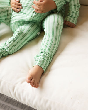Green Ticking Stripe Sleep Romper