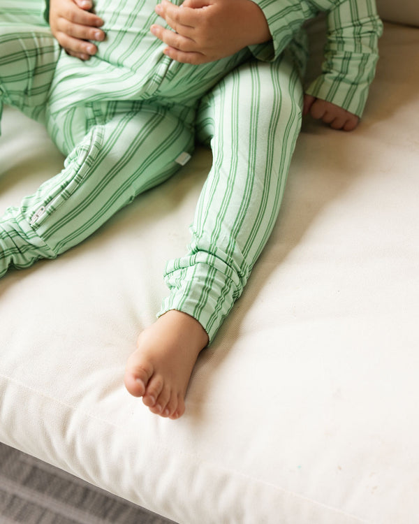 Green Ticking Stripe Sleep Romper
