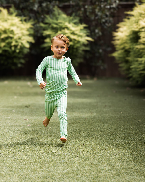 Green Ticking Stripe 2-piece Pajamas