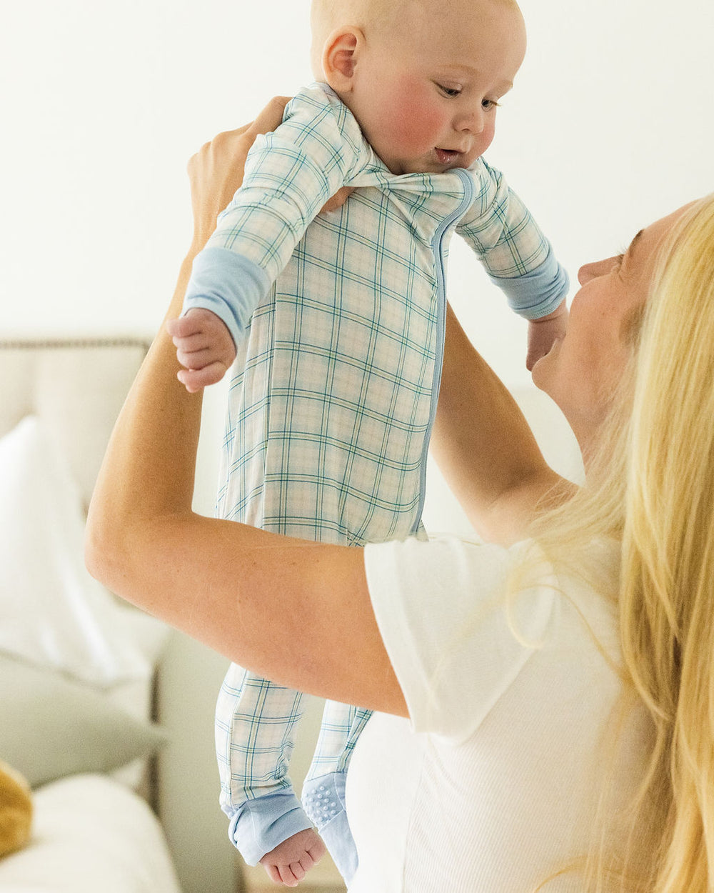Blue Plaid Sleep Romper