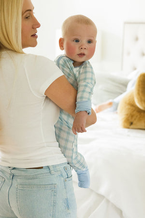 Blue Plaid Sleep Romper
