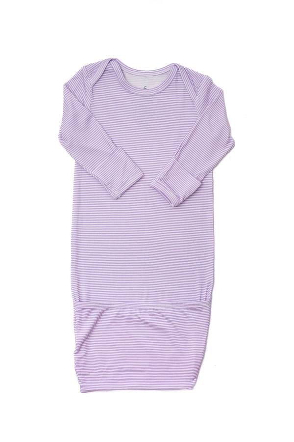 Newborn Gown - Purple Mini-Stripe