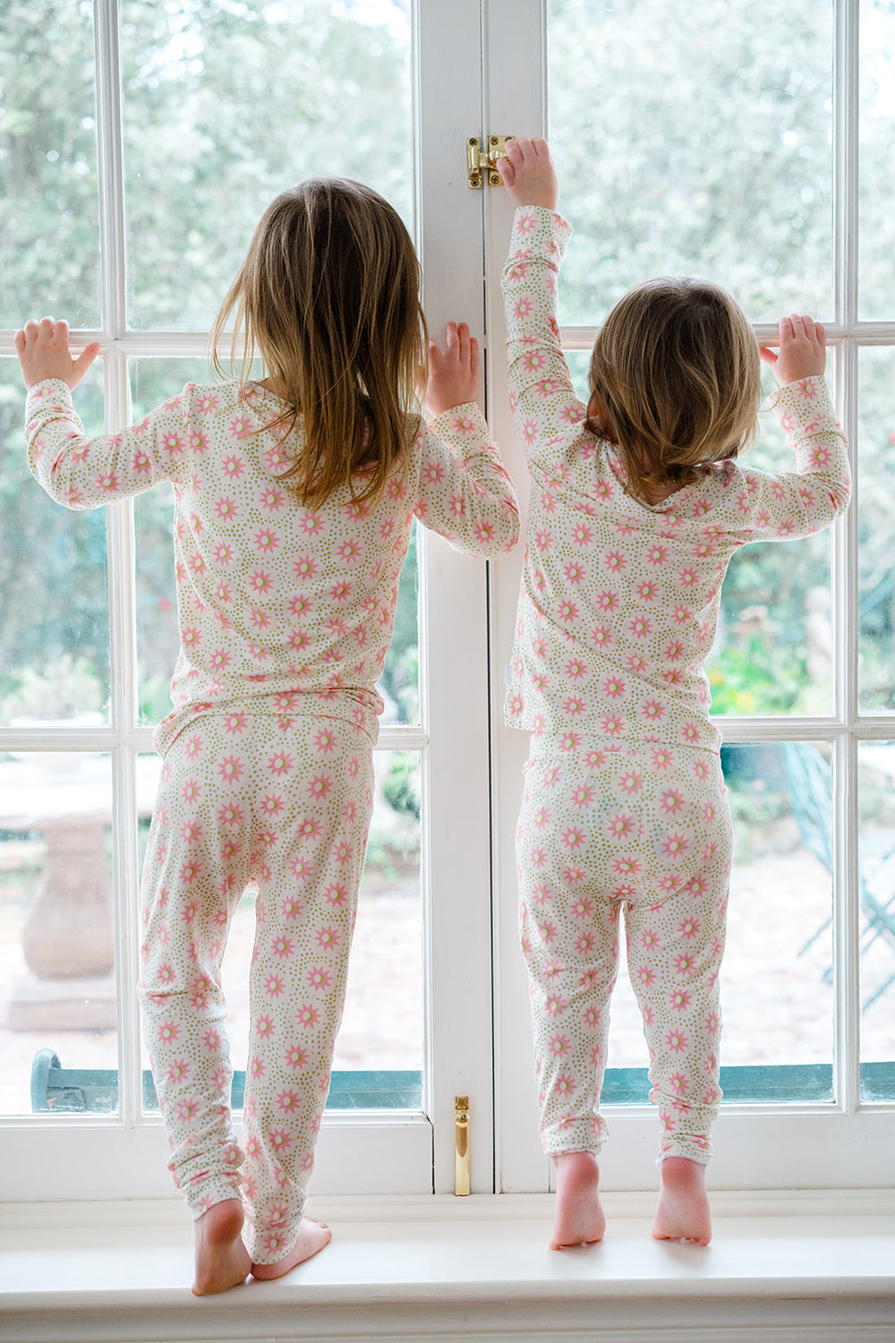 Floral patterned pajama set on a white background
