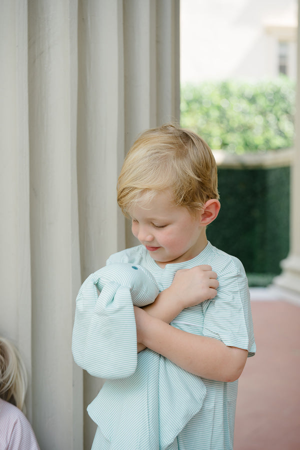 Pistachio Green Mini-Stripe Dog Lovey + Paci clip holder