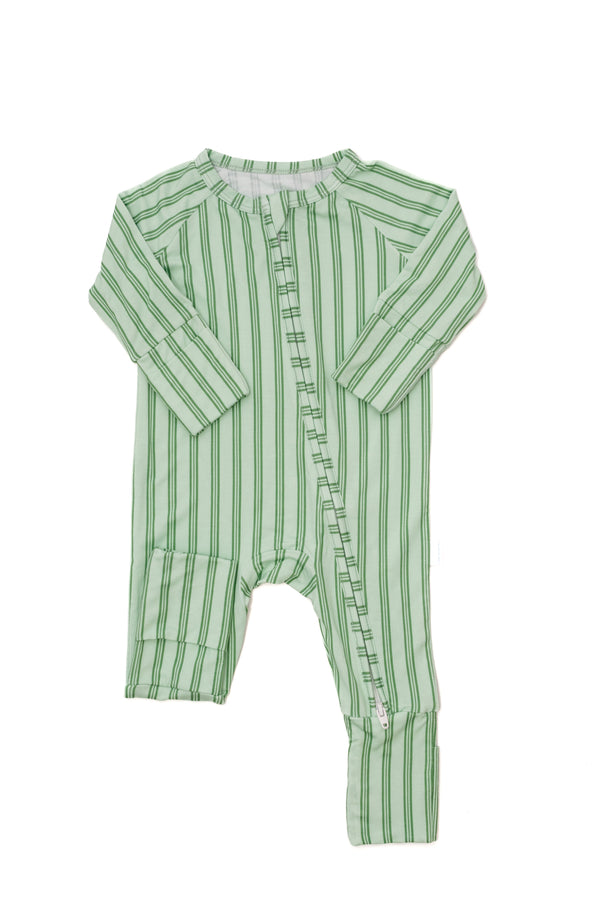 Green Ticking Stripe Sleep Romper