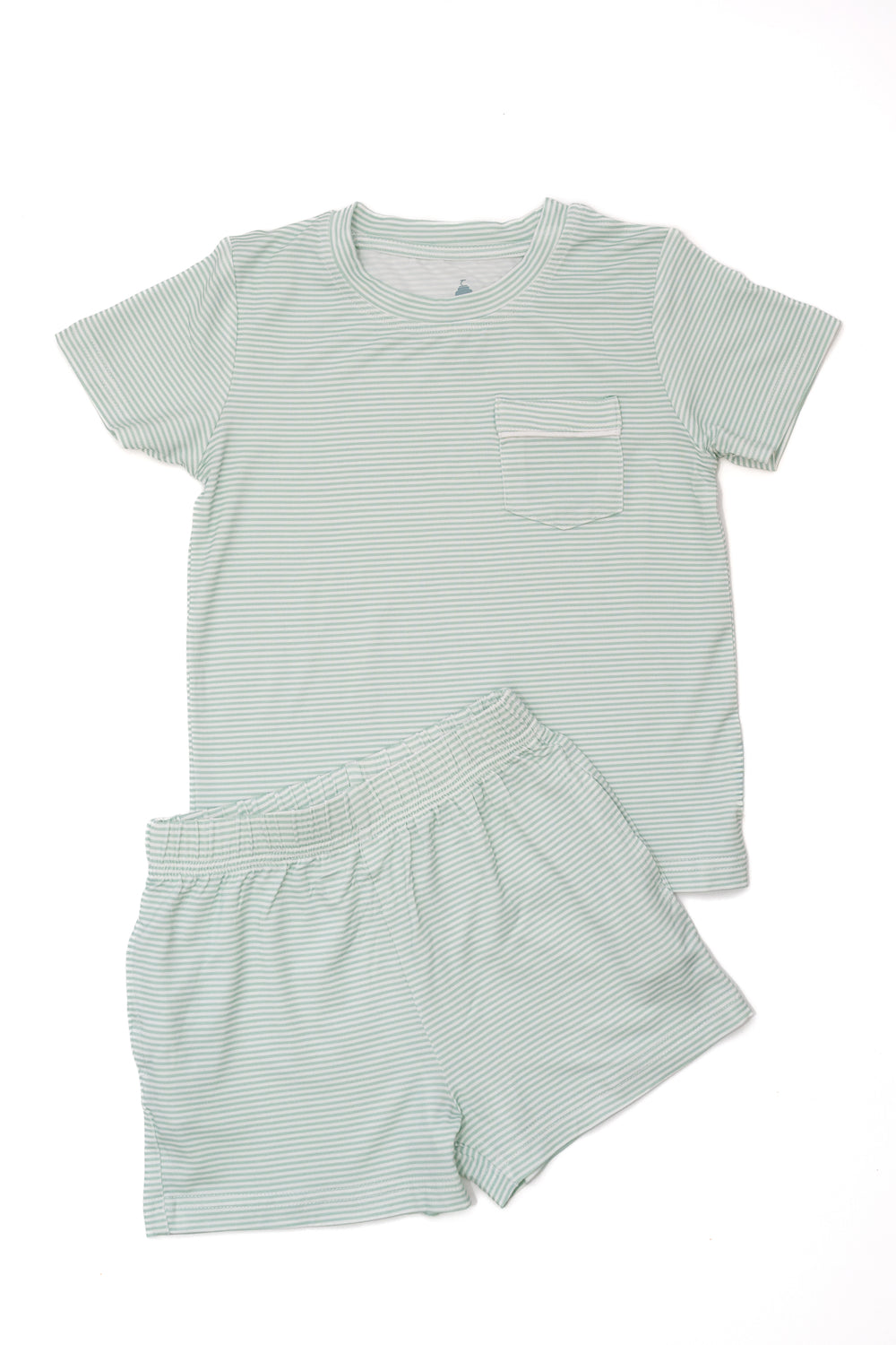 Pistachio Mini-Stripe Shorts & T-Shirt Set