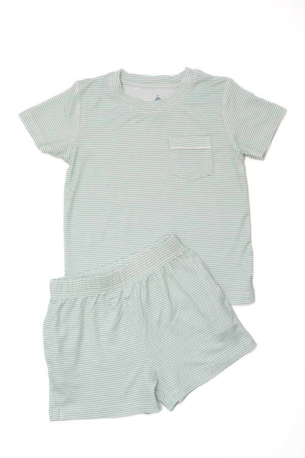 Pistachio Mini-Stripe Shorts & T-Shirt Set