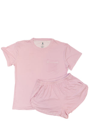 Women's Short Sleeve PJ Shorts Set - Pink Mini-Stripe
