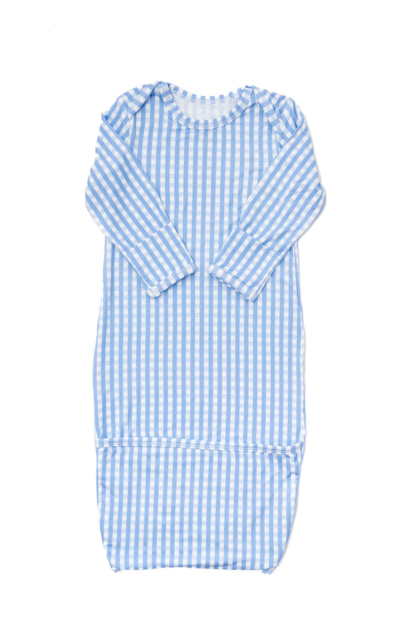 Newborn Gown - Blue Gingham