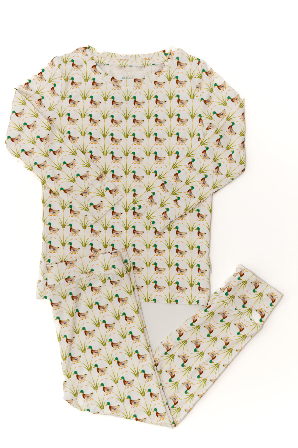 Long-sleeve shirt with duck pattern on a white background