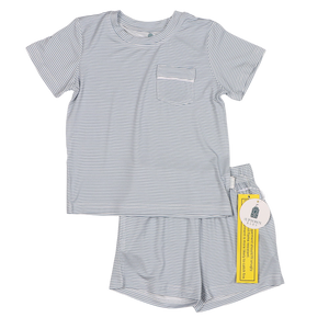 Red Mini-Stripe Shorts & T-Shirt Set
