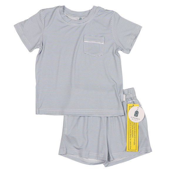 Pistachio Mini-Stripe Shorts & T-Shirt Set