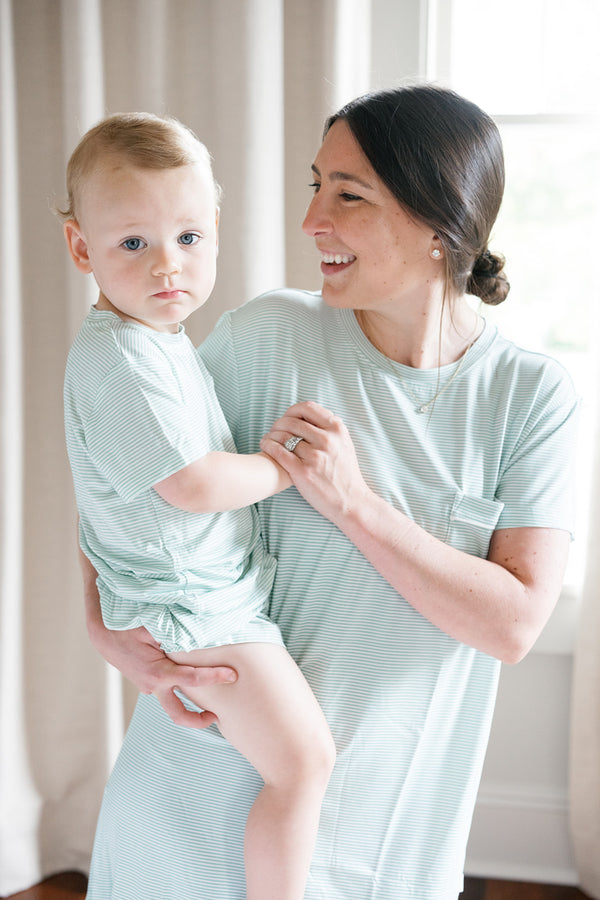 Women's Short Sleeve Sleep Dress - Pistachio Mini-Stripe