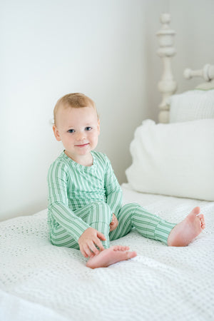 Green Ticking Stripe 2-piece Pajamas