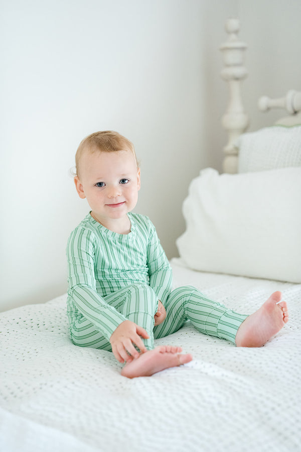 Green Ticking Stripe 2-piece Pajamas