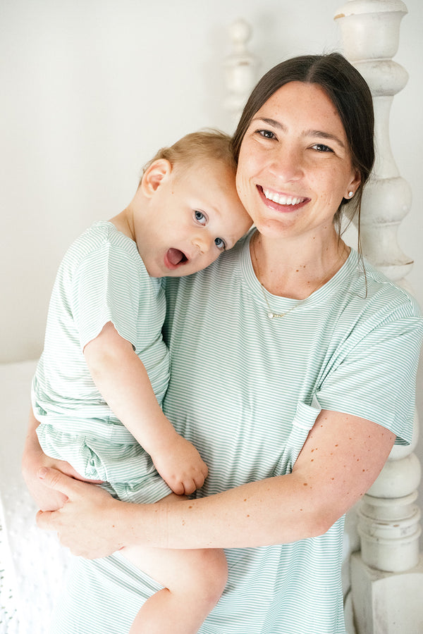 Women's Short Sleeve Sleep Dress - Pistachio Mini-Stripe