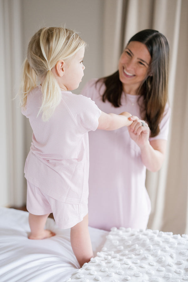 Women's Short Sleeve Sleep Dress - Pink Mini-Stripe