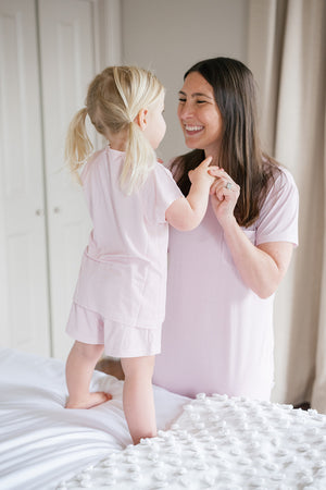 Women's Short Sleeve Sleep Dress - Pink Mini-Stripe