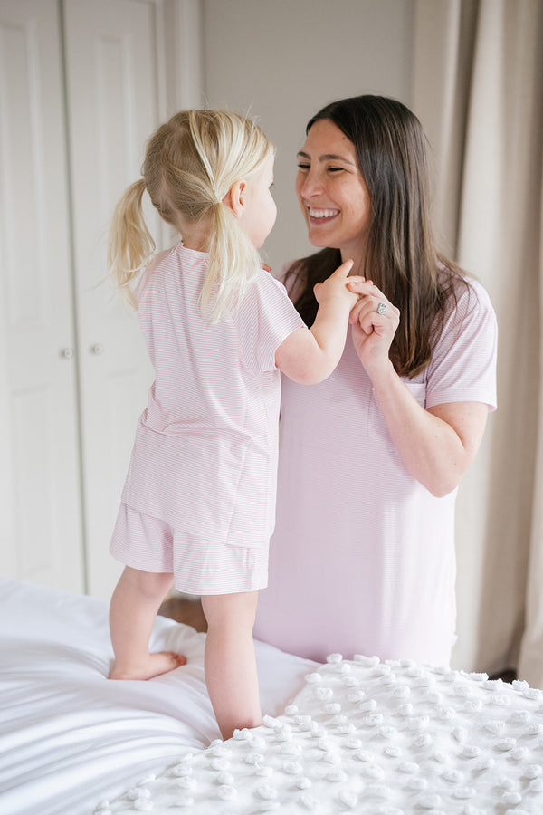 Women's Short Sleeve Sleep Dress - Pink Mini-Stripe