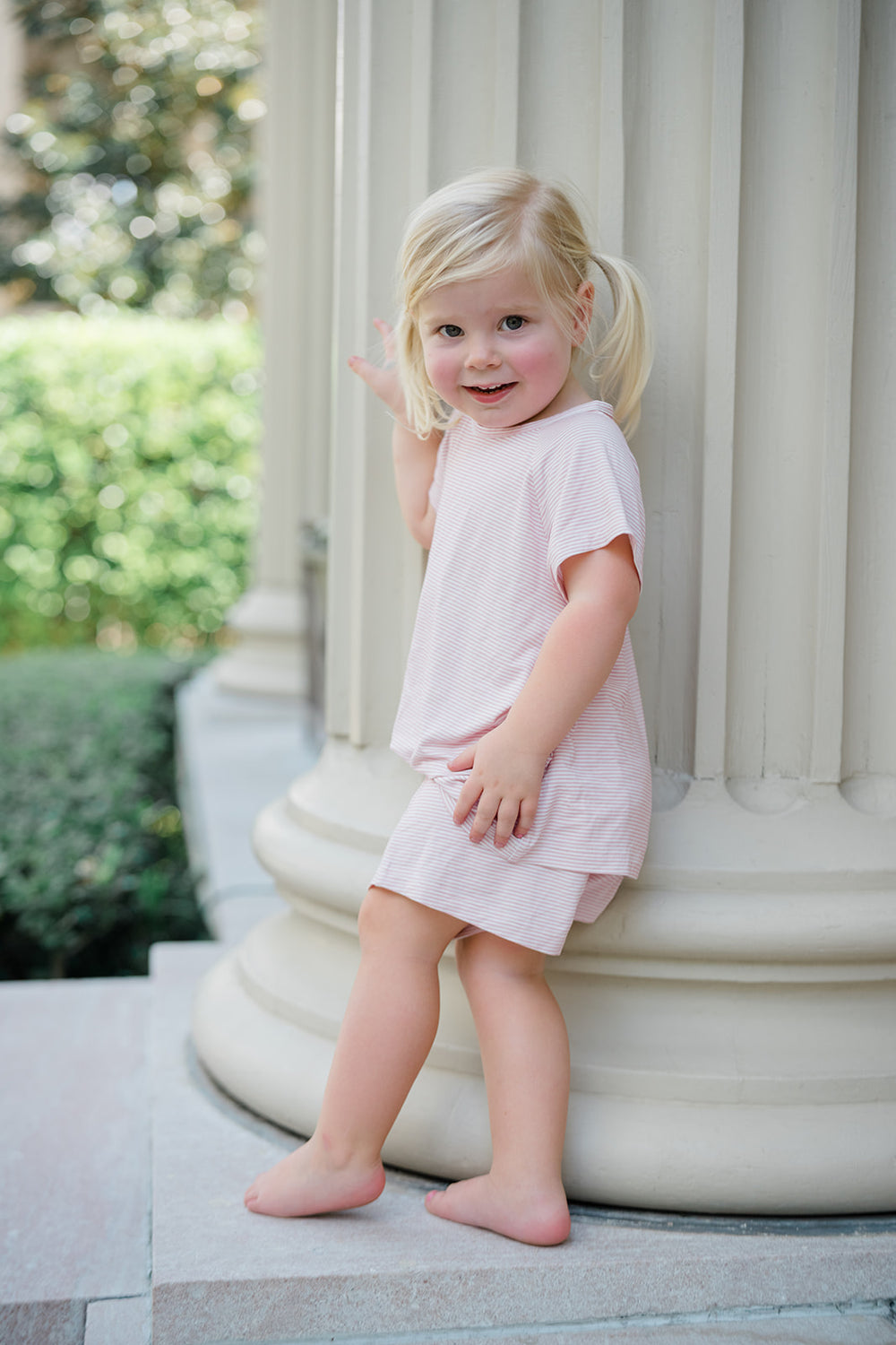 Girls Pink Mini-Stripe Shorts & T-Shirt Set