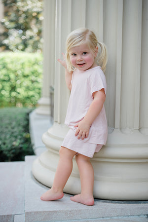 Girls Pink Mini-Stripe Shorts & T-Shirt Set