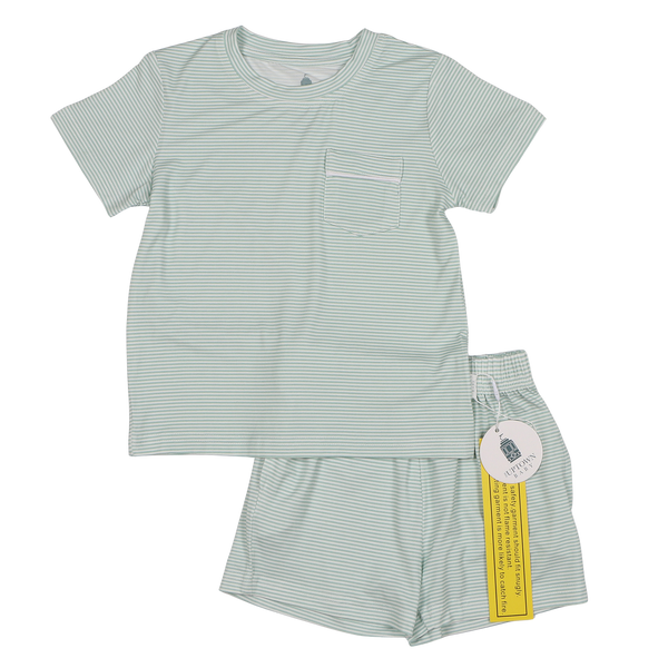 Red Mini-Stripe Shorts & T-Shirt Set