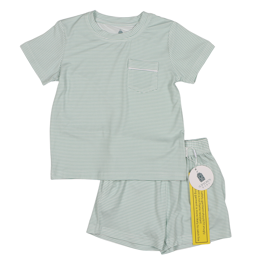 Pistachio Mini-Stripe Shorts & T-Shirt Set