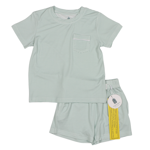 Pistachio Mini-Stripe Shorts & T-Shirt Set