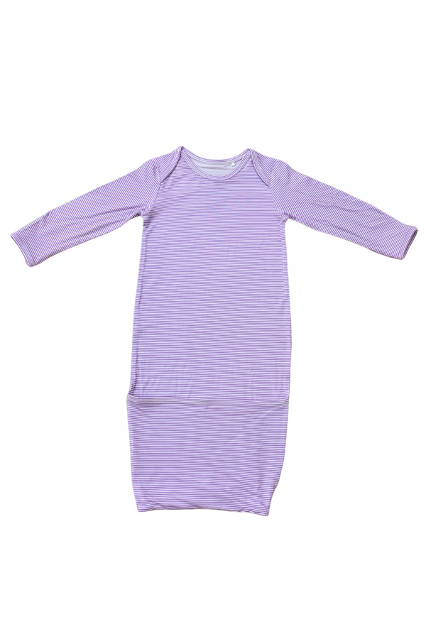 Newborn Gown - Purple Mini-Stripe