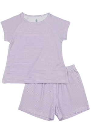 Girls Purple Mini-Stripe Shorts & T-Shirt Set