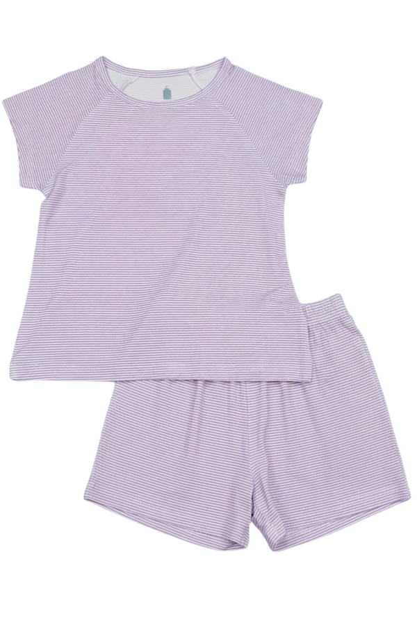Girls Purple Mini-Stripe Shorts & T-Shirt Set