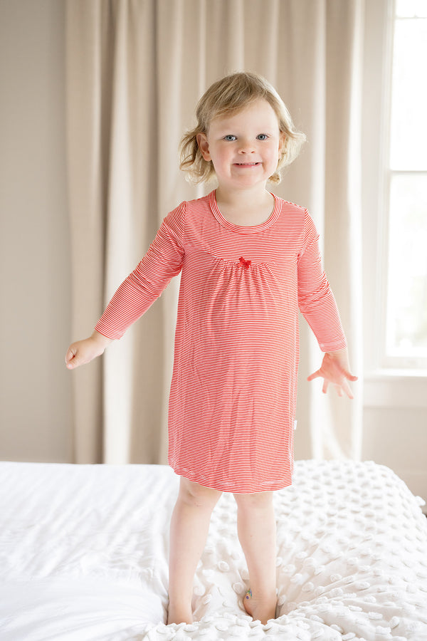 Red Mini-Stripe Long-Sleeve Dress