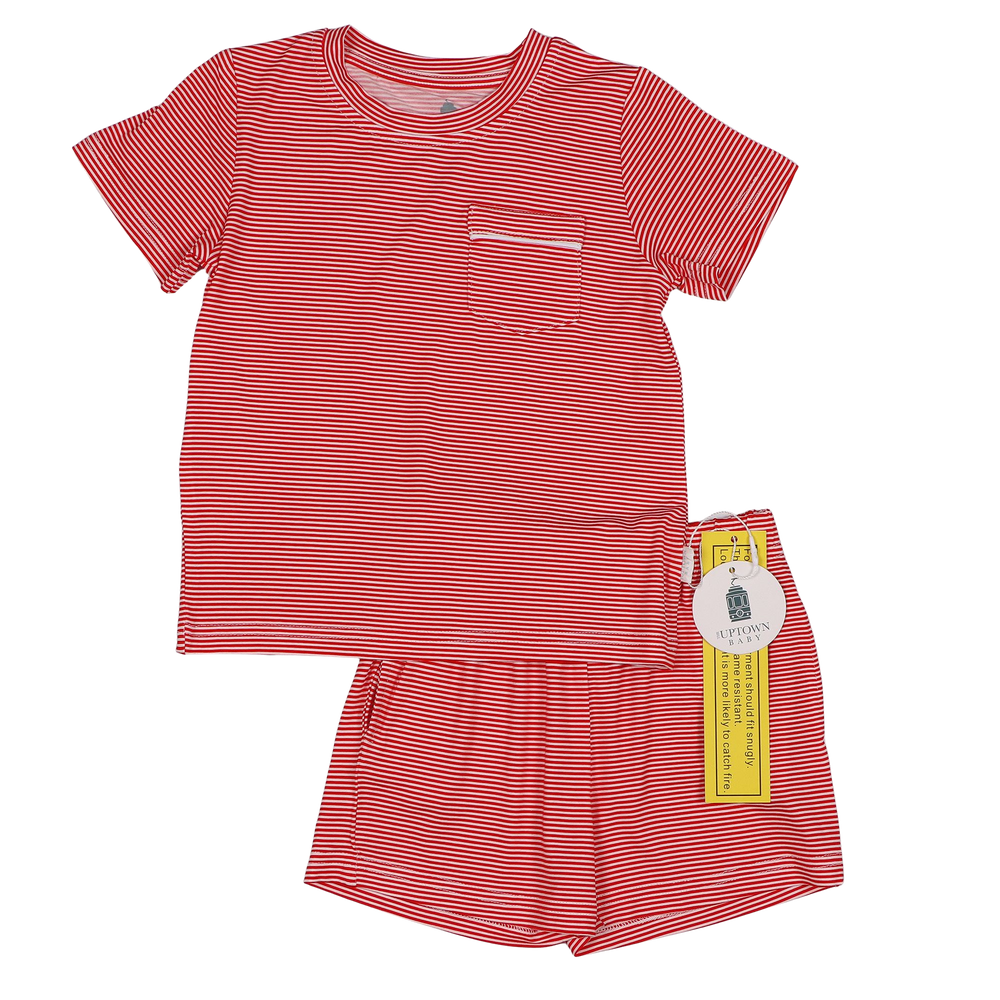 Dusty Blue Mini-Stripe Shorts & T-Shirt Set
