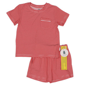 Red Mini-Stripe Shorts & T-Shirt Set