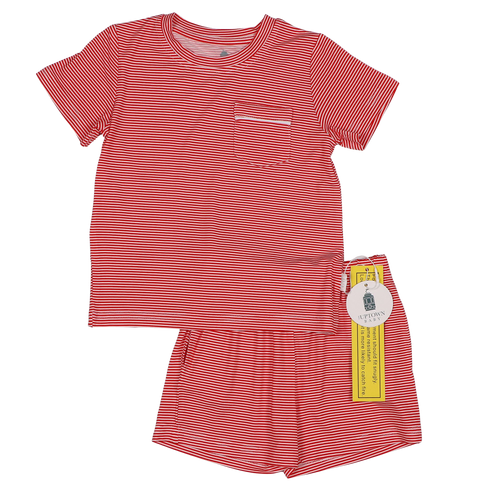 Red Mini-Stripe Shorts & T-Shirt Set