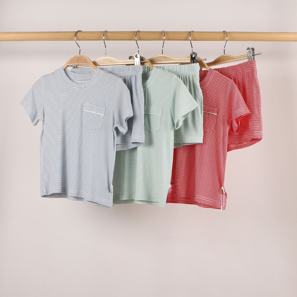 Pistachio Mini-Stripe Shorts & T-Shirt Set
