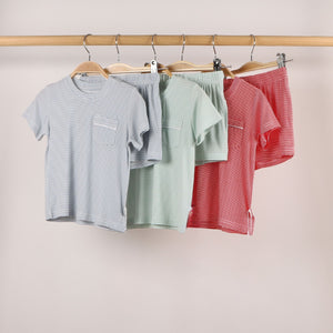 Pistachio Mini-Stripe Shorts & T-Shirt Set