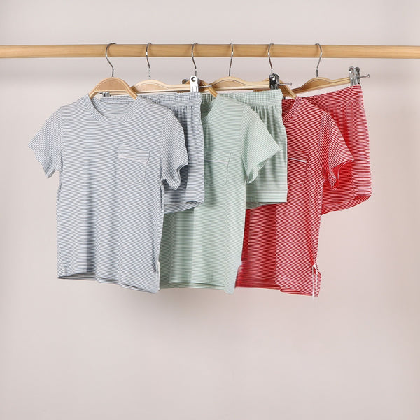 Pistachio Mini-Stripe Shorts & T-Shirt Set