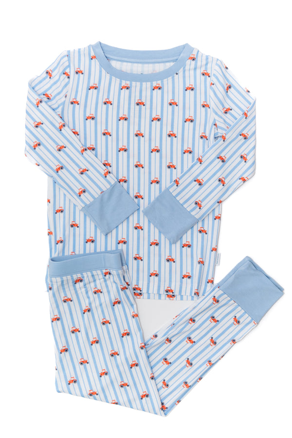 Children's pajama set with flamingo pattern on a white background